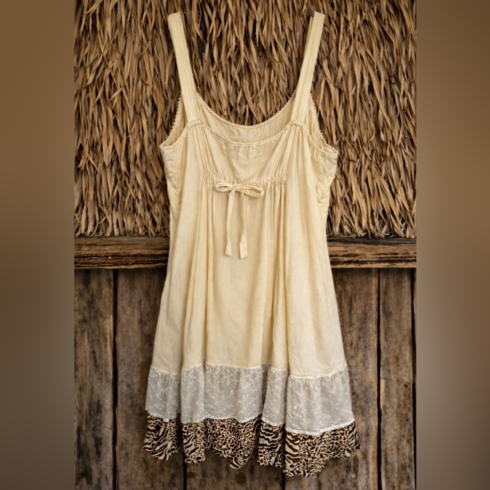 Raya Sun Embroidered Ivory Dress Medium Boho Cottagecore Lace Animal Print - Picture 4 of 8